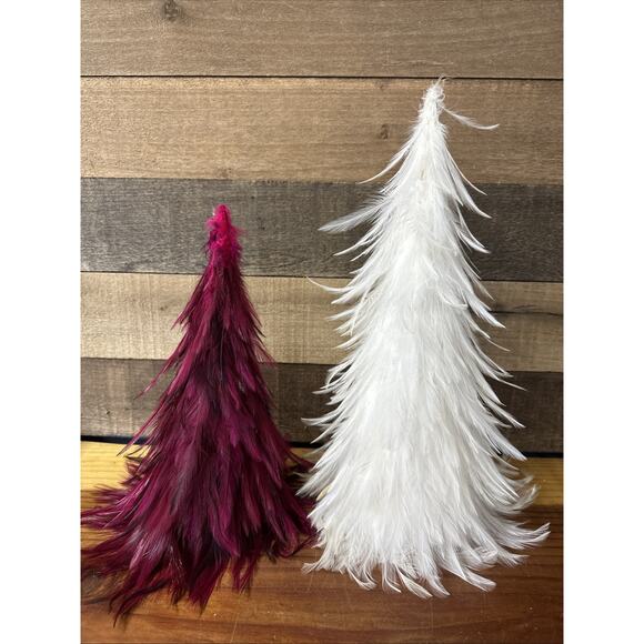 Holiday Feather Christmas Halloween Tree Feathers Rustic Decoration Set Of 2 - Picture 1 of 6